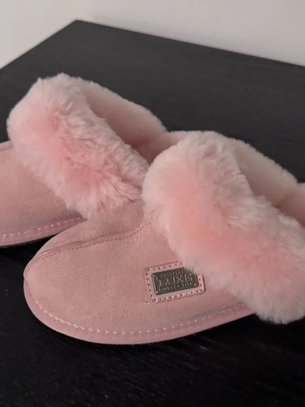 Australia Luxe Collective Girls Pink Suede/Shearling Mule Slippers, Size 4-5